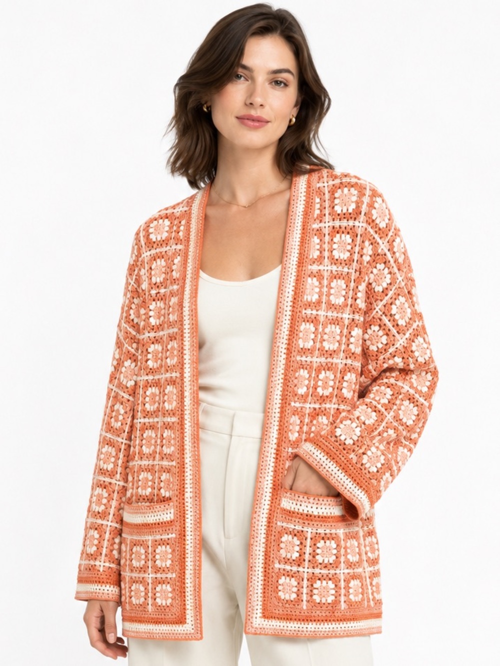 Maje Mathiou Crochet Cardigan Cotton Granny Square Size 1 Small NEW Boho 70s